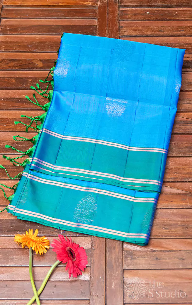 Anandha blue soft silk saree with small border