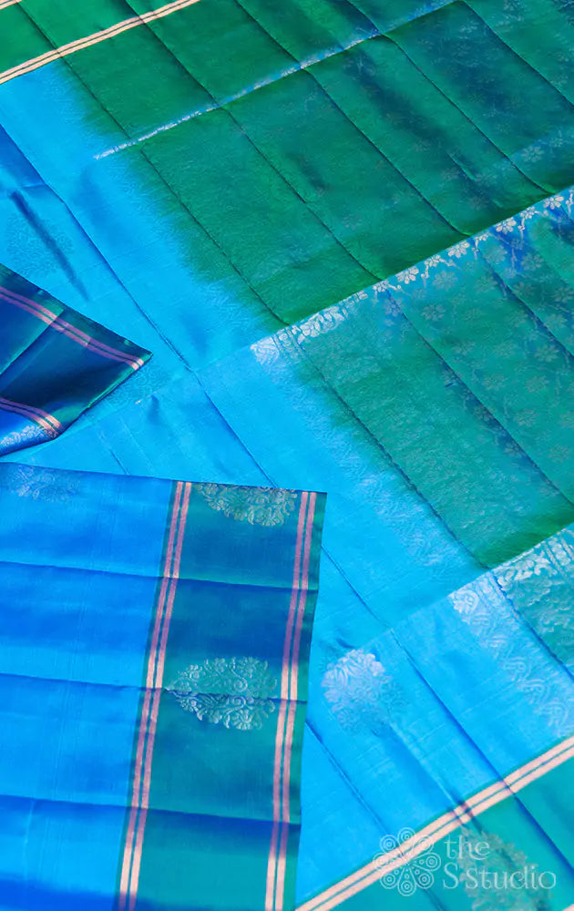 Anandha blue soft silk saree with small border
