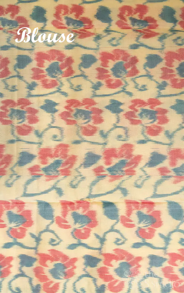 Green butta woven soft silk saree with long ikkat border and pallu