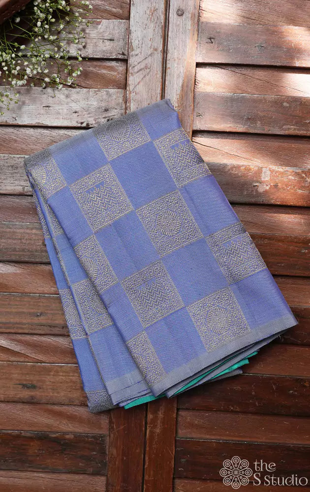 Lavendar kanjivaram saree with square zari pattern