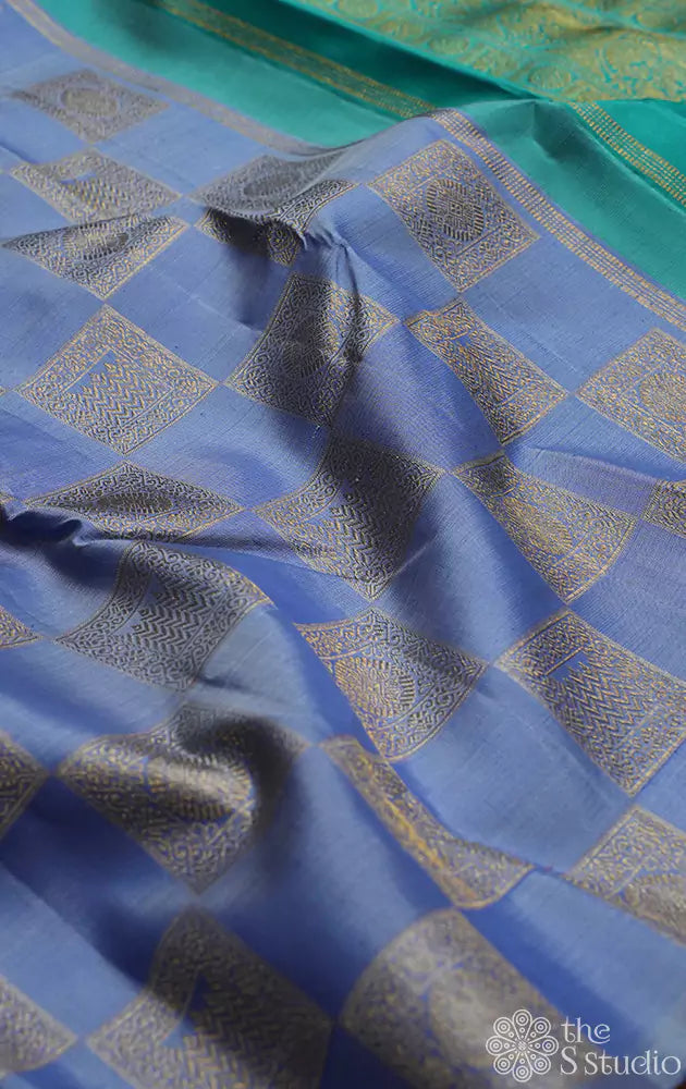 Lavendar kanjivaram saree with square zari pattern