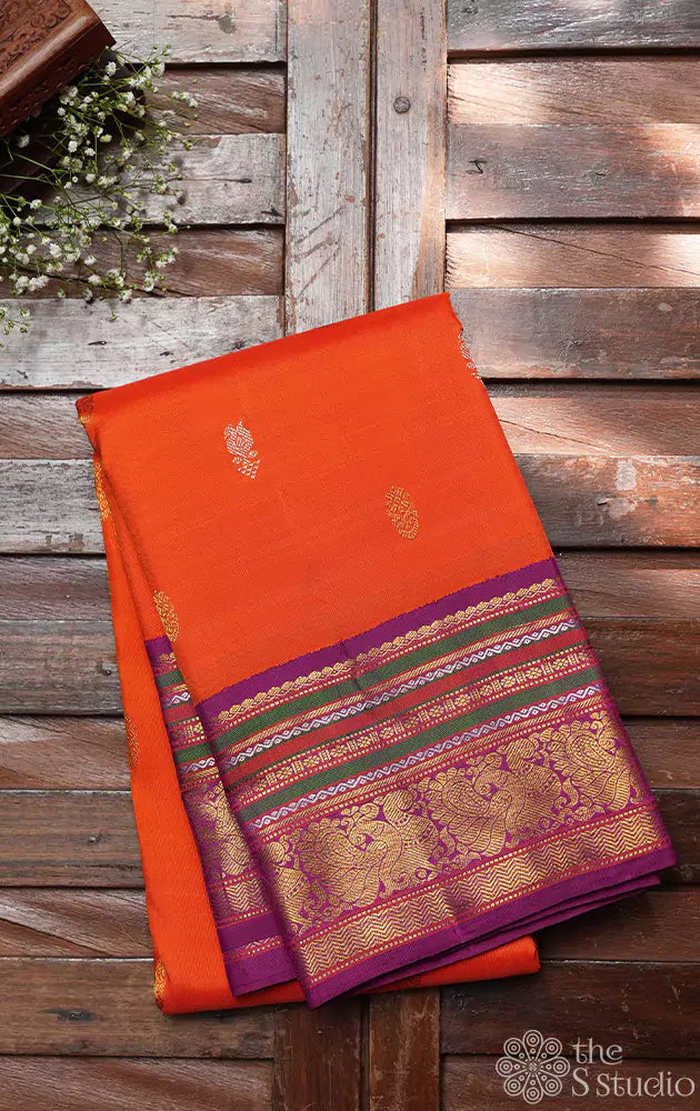 Burnt orange varisaipet kanchipuram silk saree