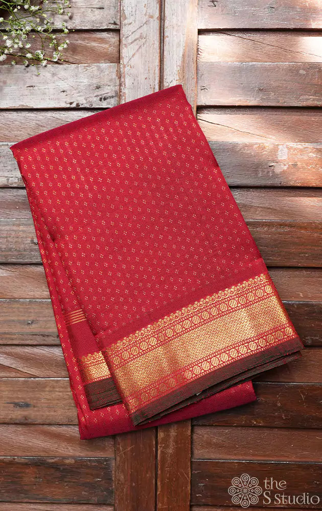Shop red bridal kanjivaram saree with green selvedge