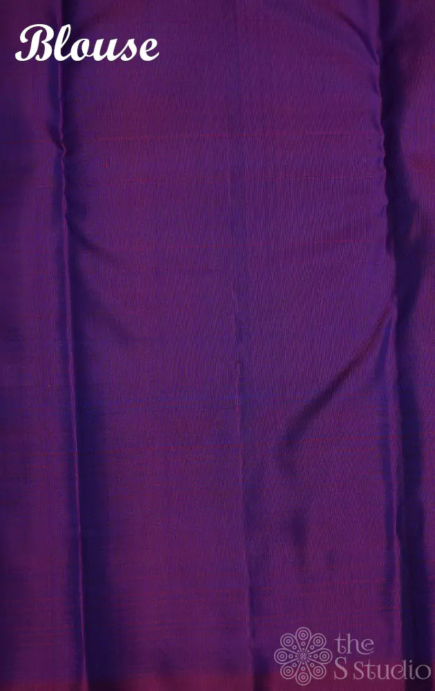 Sea blue kanchi silk saree with purple border woven with square buttas
