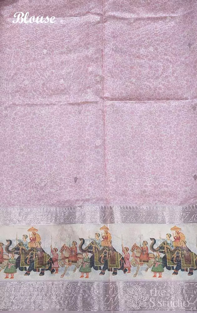 Light pink semi silk saree with floral prints