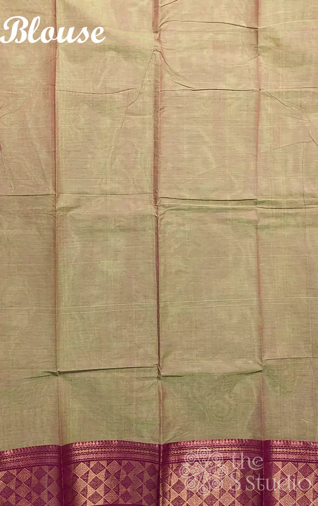Methi green kanchi cotton saree with red border