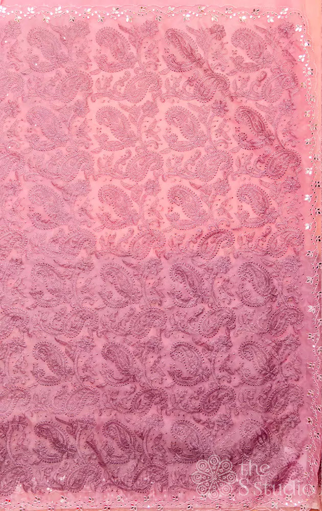 Lavender embroidered organza saree with scallop border