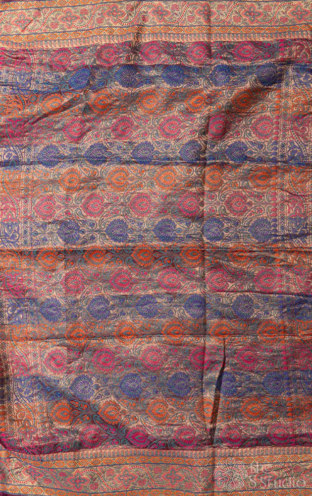 Red bandhani saree with purple border and a brocade pallu