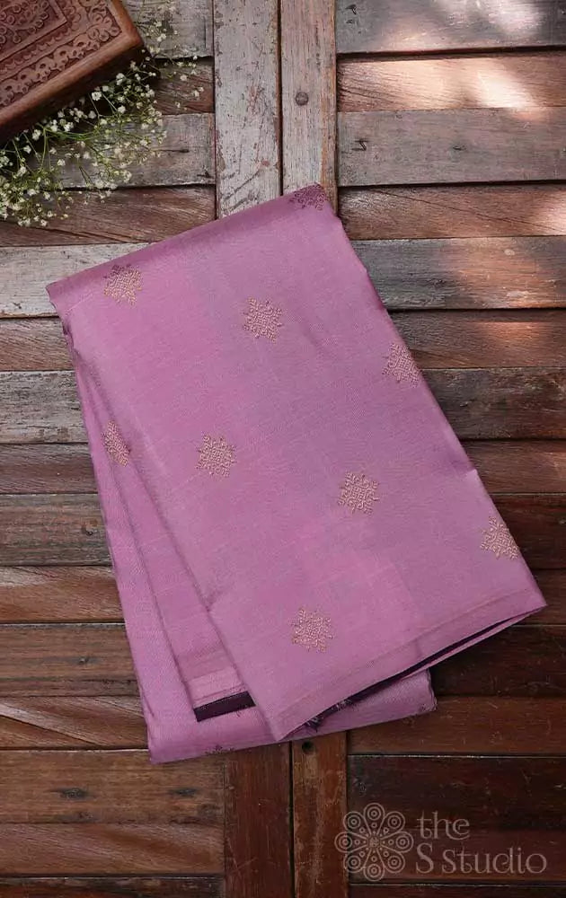 Lavender borderless kanjivaram saree with small buttas
