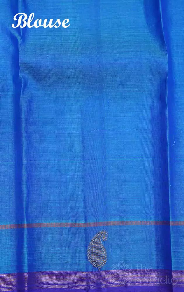 Royal blue kanchipuram silk saree with light blue border