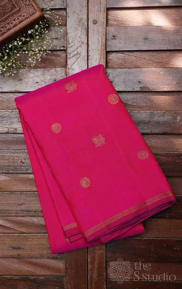 Rani pink kanjivaram saree with kalakshethra kili motifs