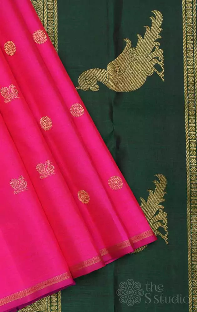 Rani pink kanjivaram saree with kalakshethra kili motifs