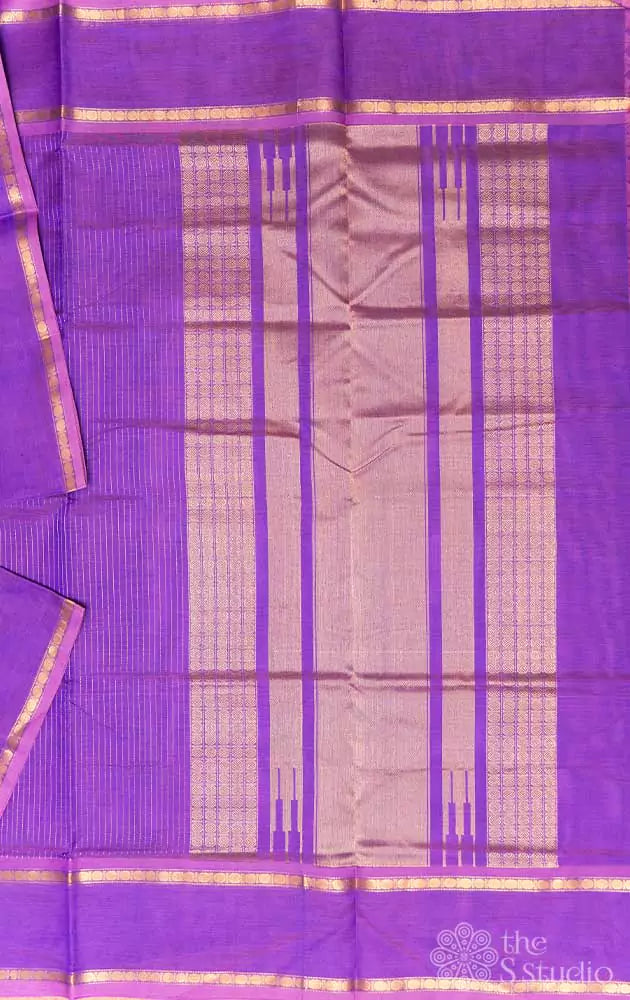 Lavender silk cotton saree with vertical zari lines