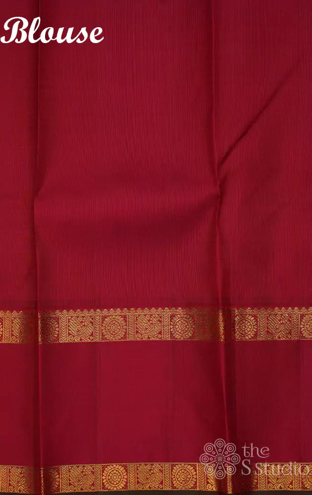 Emerald green kanjivaram silk saree with rettai pet red border