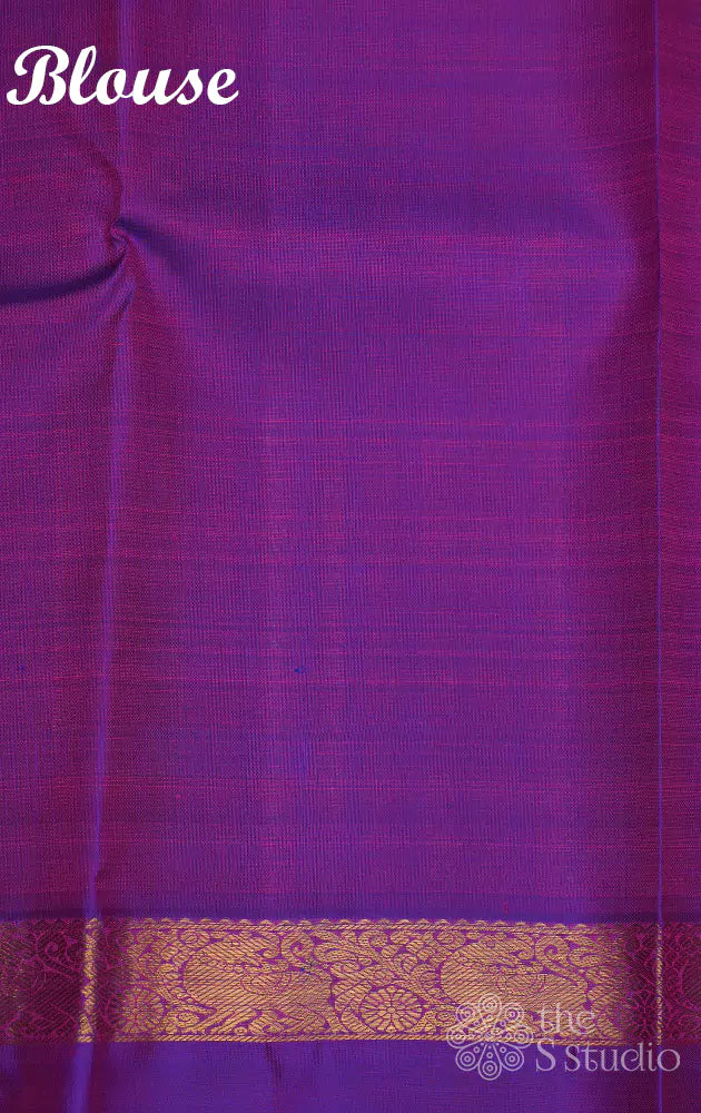 Lotus pink kanchipuram silk saree with purple small border and meenakari buttas