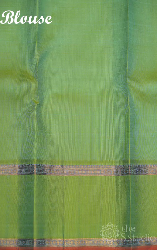 Light blue kanchi silk saree with pastel green border