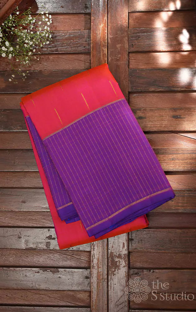 Peach kanjivaram saree with rain drops motifs