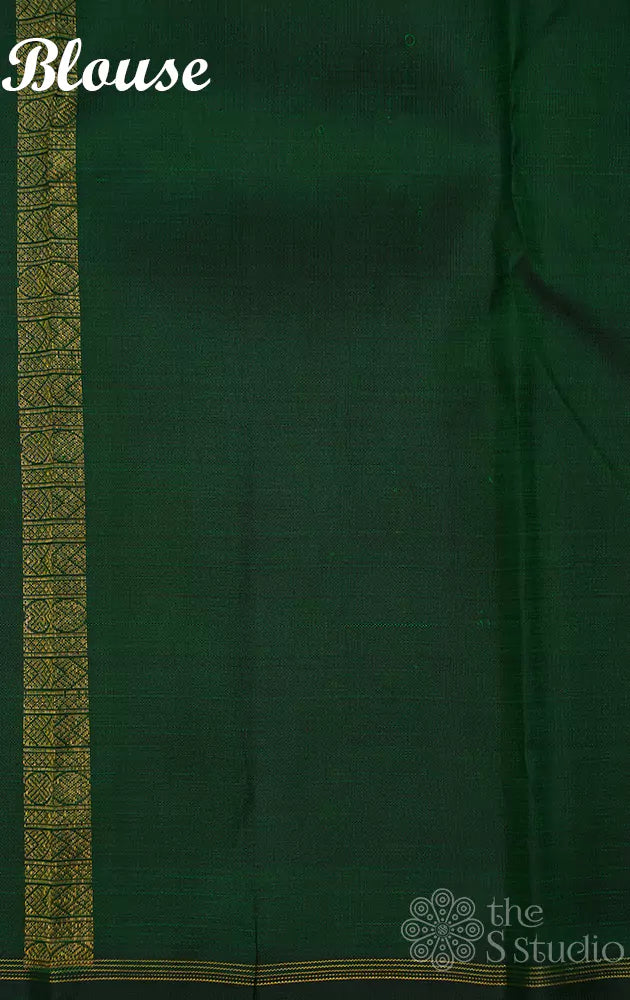 Light pink and green half and half kanchi silk saree