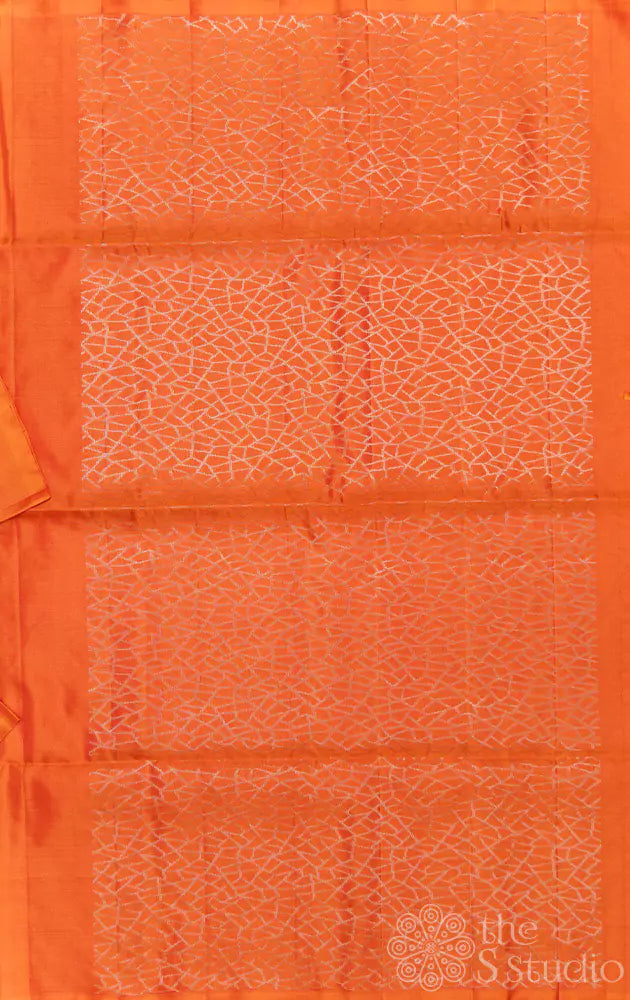 Orange plain soft silk saree with brocade pallu and blouse