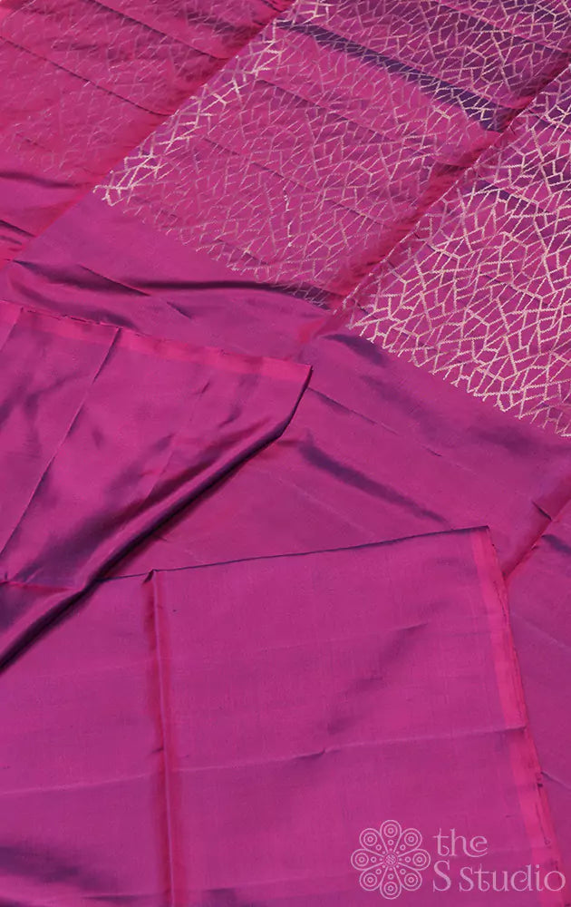 Purple plain soft silk saree with brocade pallu and blouse