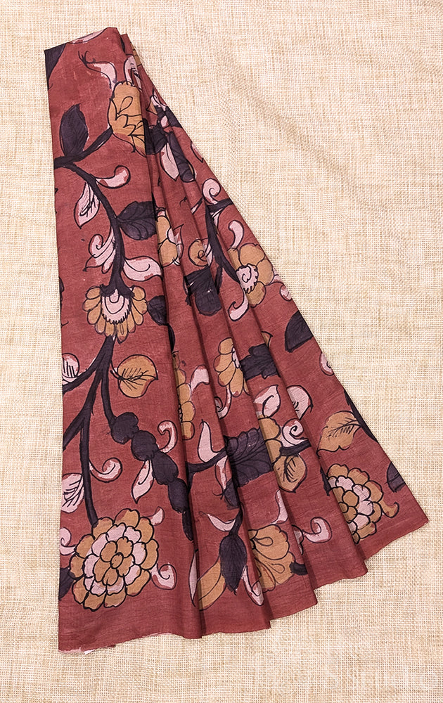 Madder red light weight silk hand painted kalamkari blouse material