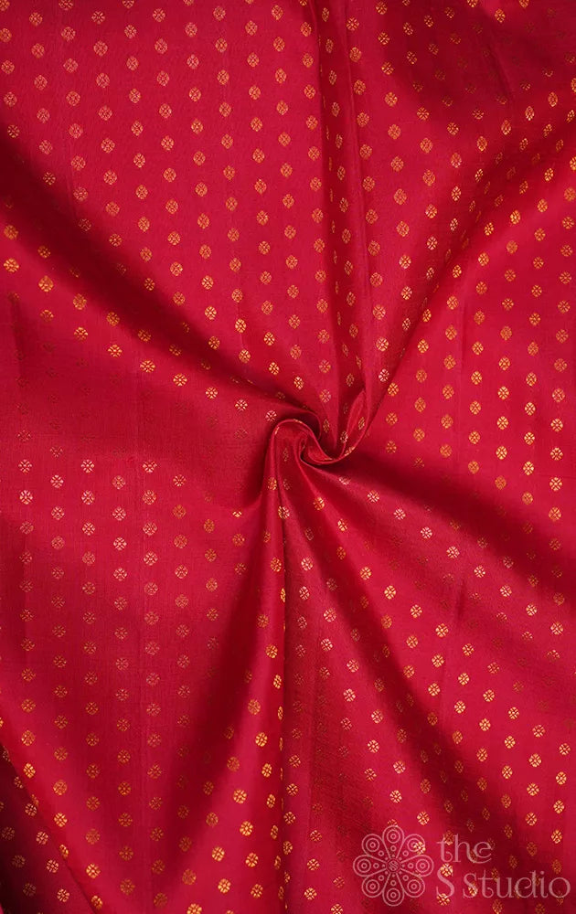 Maroon kanchi silk blouse fabric with small zari buttas
