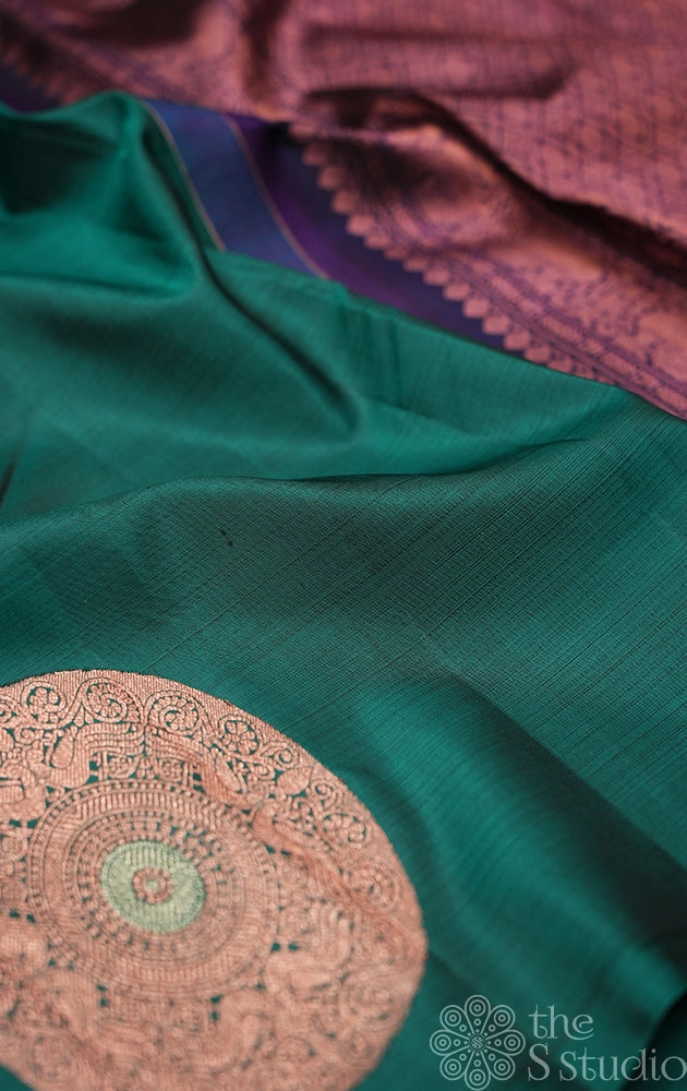 Green kanchi silk saree with round zari motifs