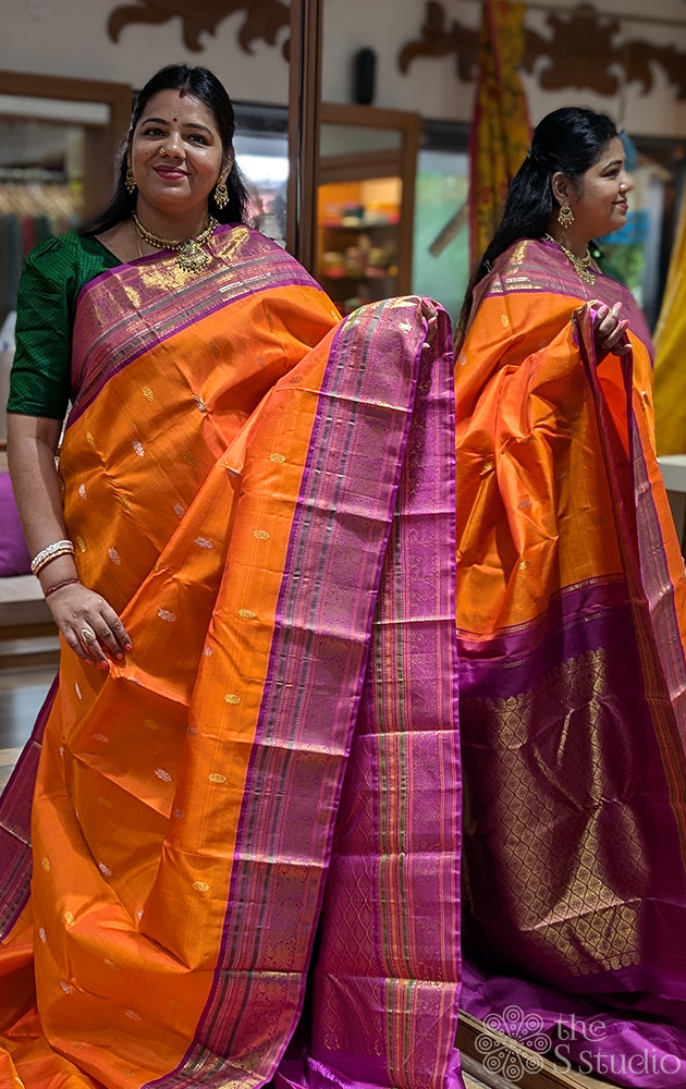 Burnt orange varisaipet kanchipuram silk saree