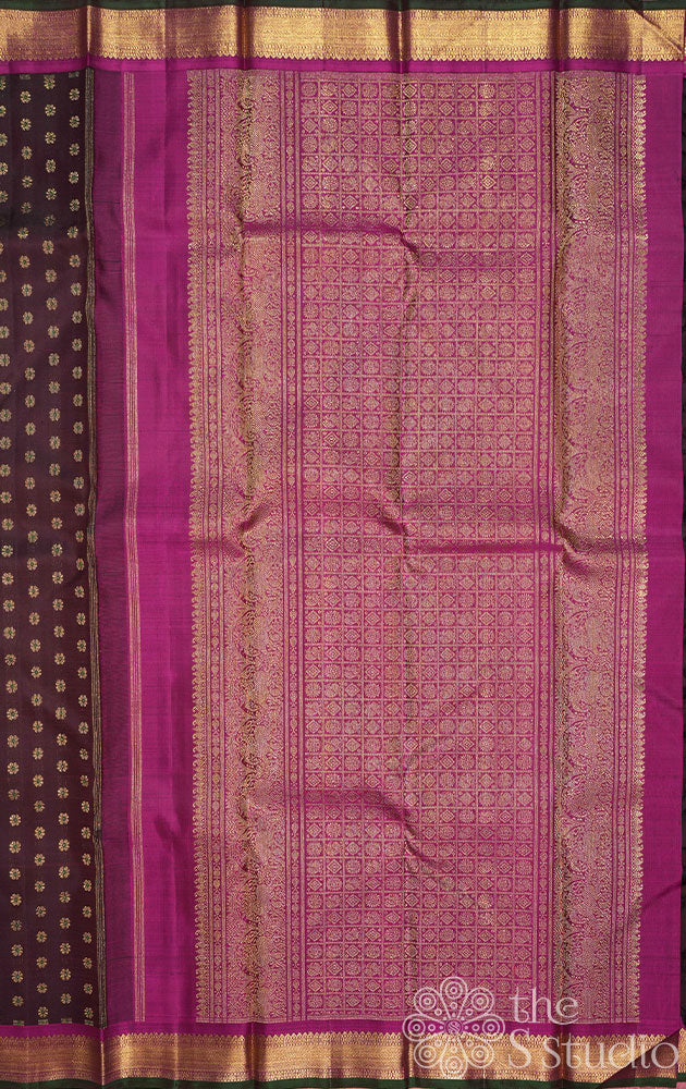 Coffee brown kanjivaram saree with magenta border and pallu