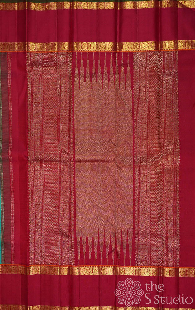 Sea green kanjivaram saree with red border