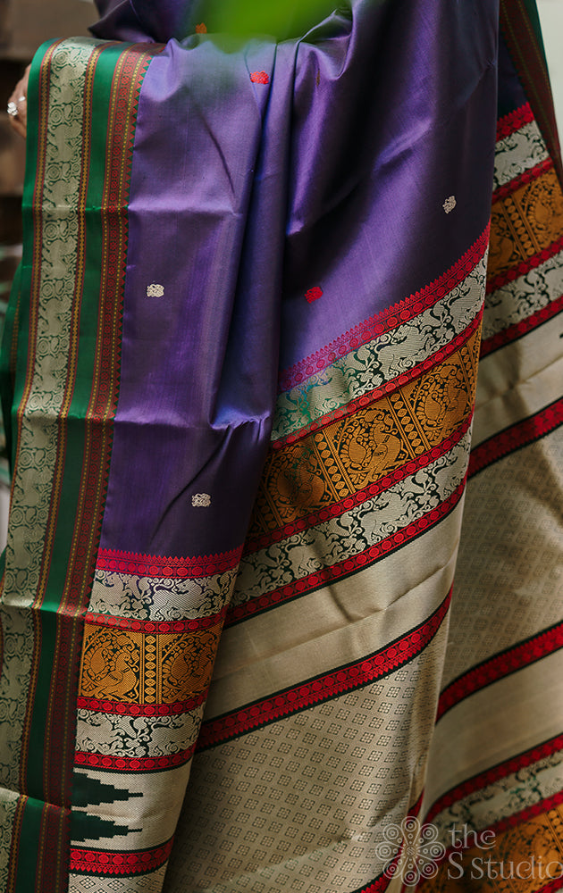 Violetish grey threadwork kanchi silk saree