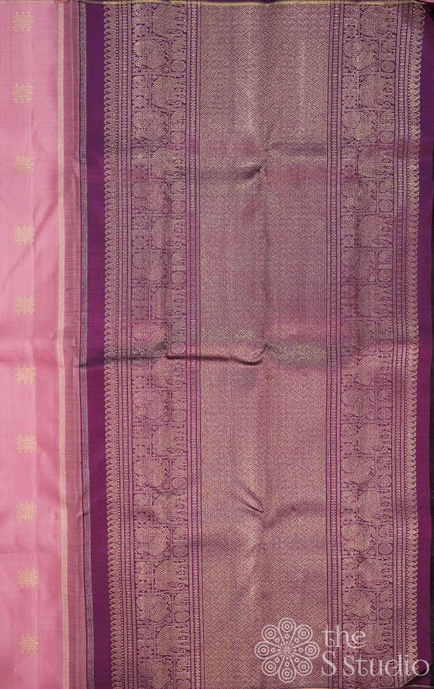 Onion pink kolam butta kanjivaram silk saree with dark purple grand pallu