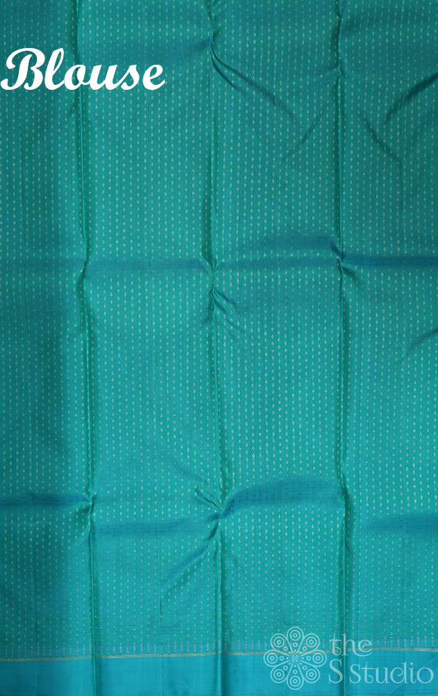 Black simple kanjivaram silk with aqua blue pallu