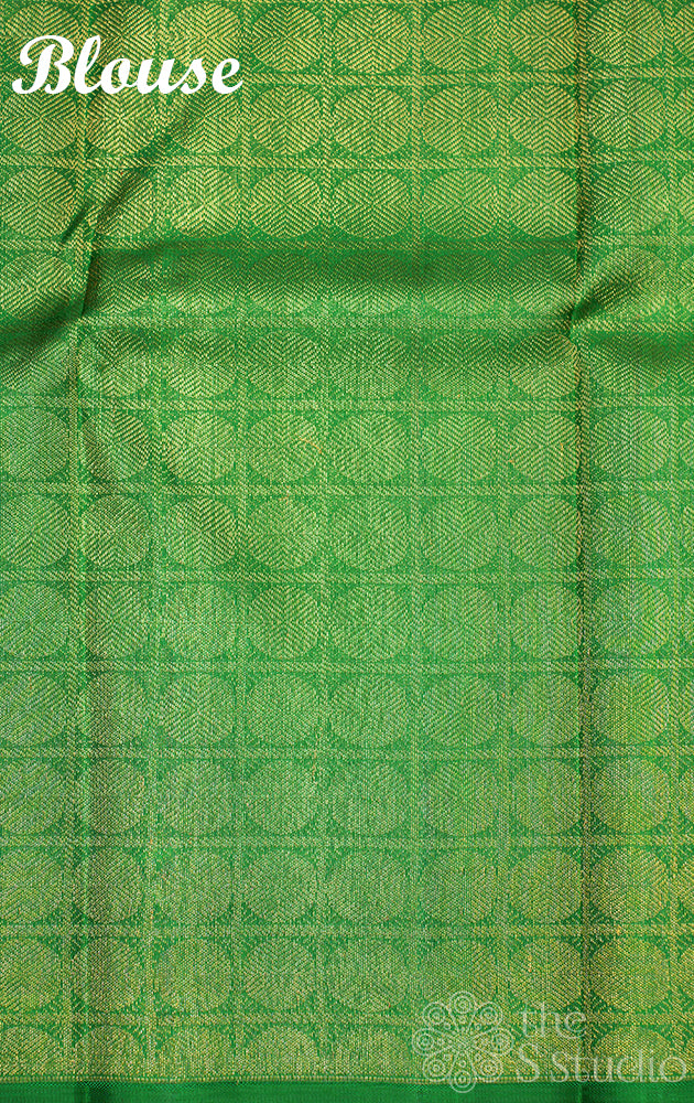 Yellow meena butta kanchipuram silk saree with green selvedge