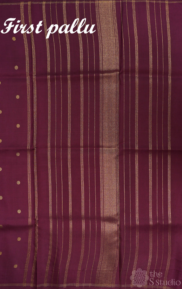 Onion pink and brown reversible kanchipuram silk saree with prints