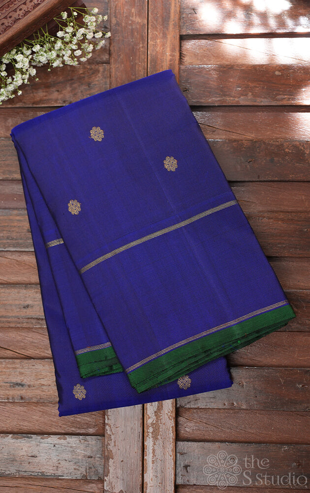 Royal blue kanchi silk saree with small zari motifs