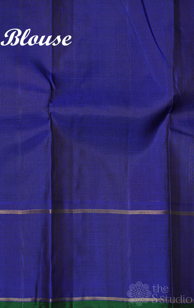 Royal blue kanchi silk saree with small zari motifs