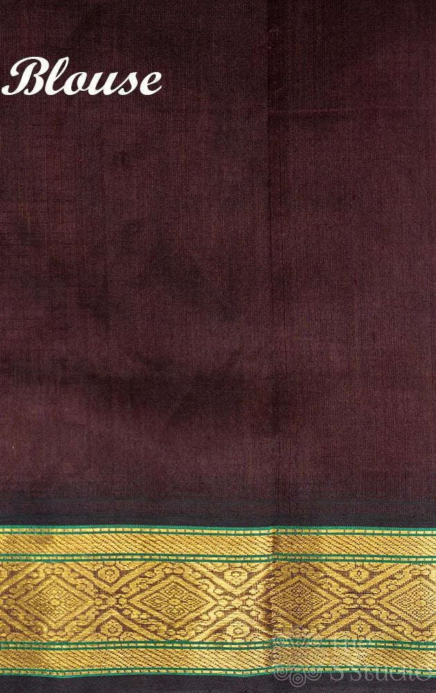 Peachish orange handloom korvai silk cotton saree with checks