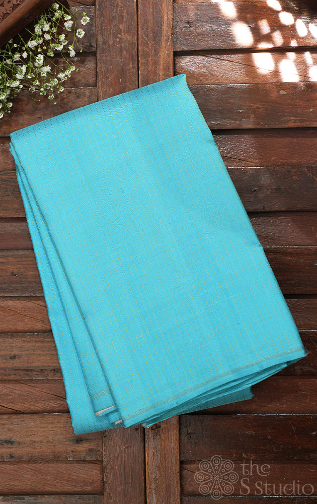 Aqua blue Kanjivaram silk saree with vertical thread lines