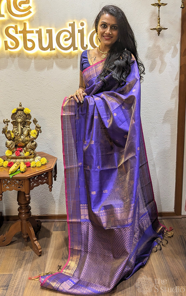 Royal blue vairaoosi silk cotton saree with zari border