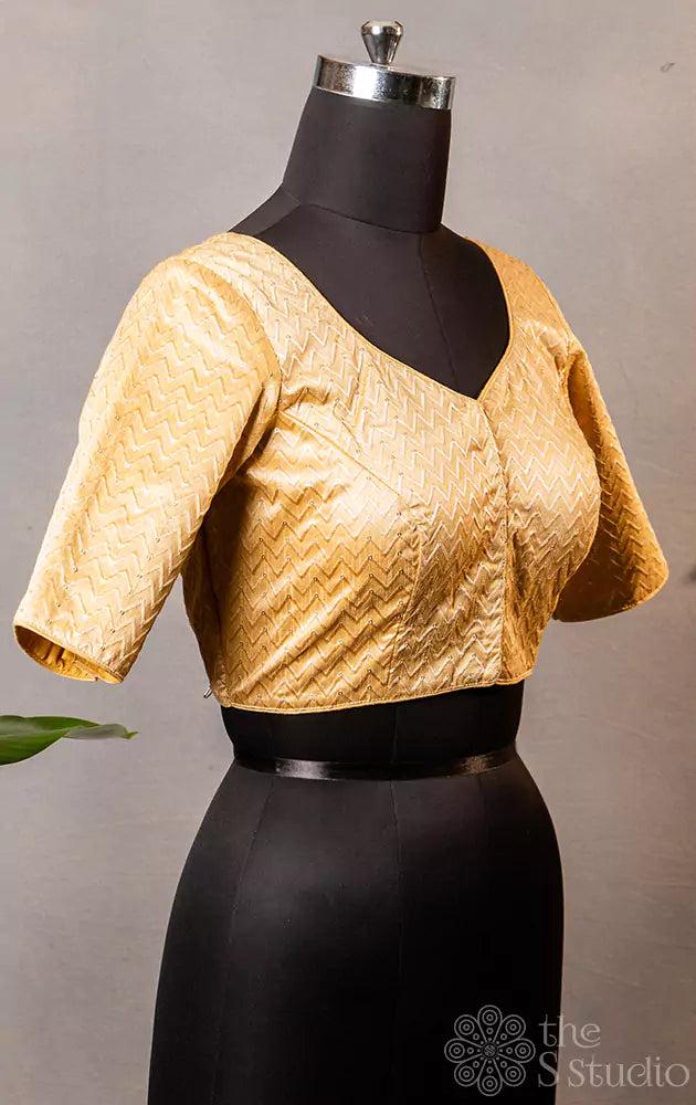 Golden semi silk readymade blouse with zig zag lines