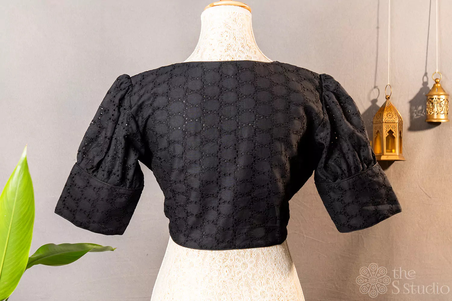 Black hakoba cotton readymade blouse