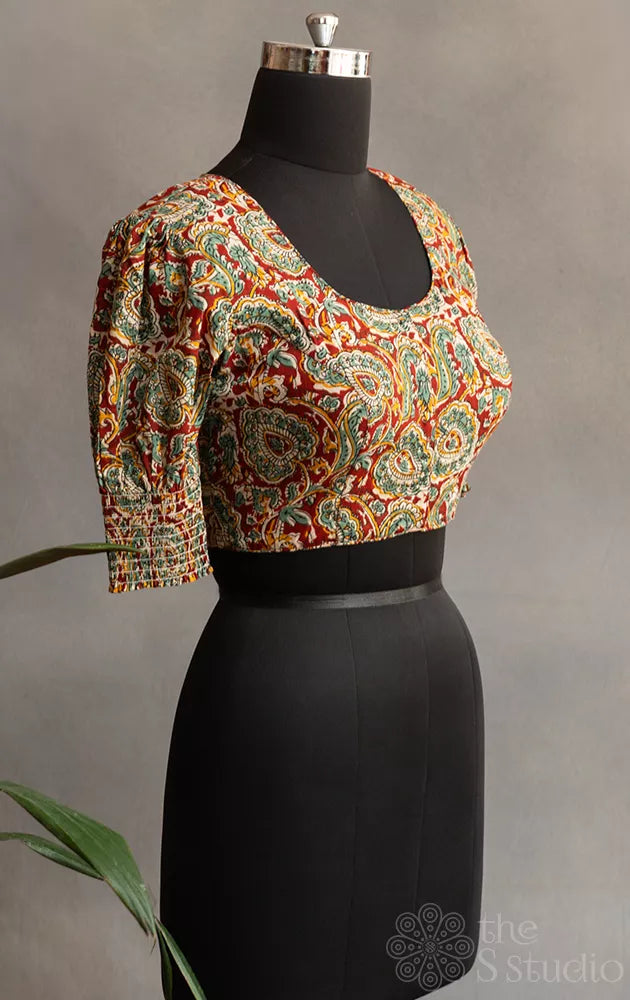 Maroon floral printed cotton readymade blouse