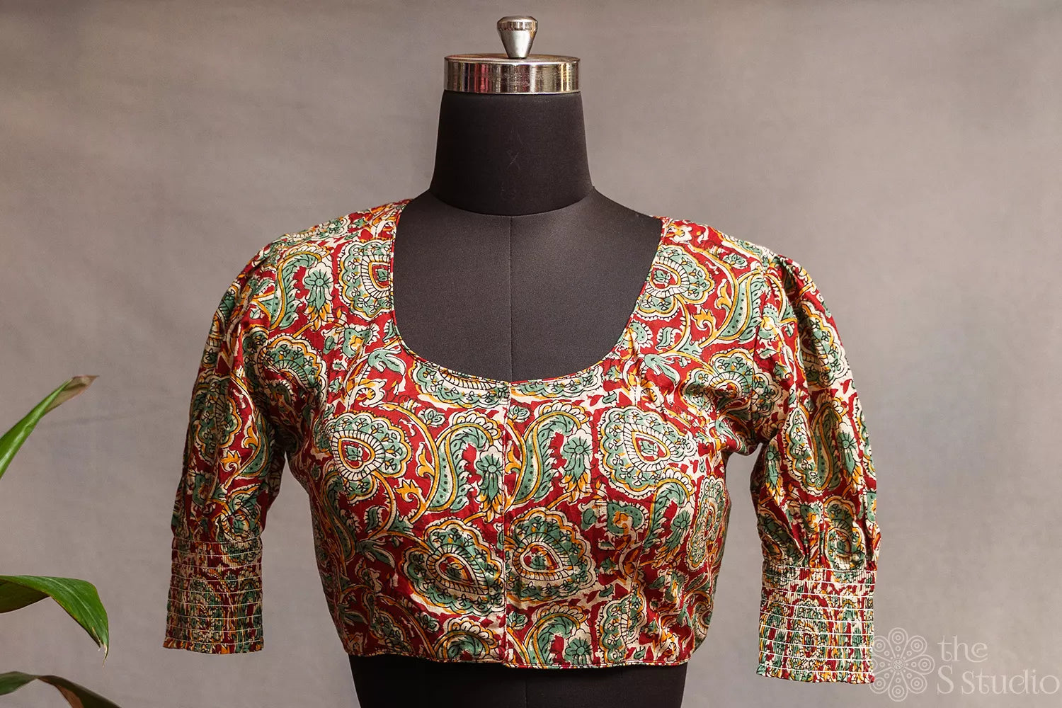 Maroon floral printed cotton readymade blouse
