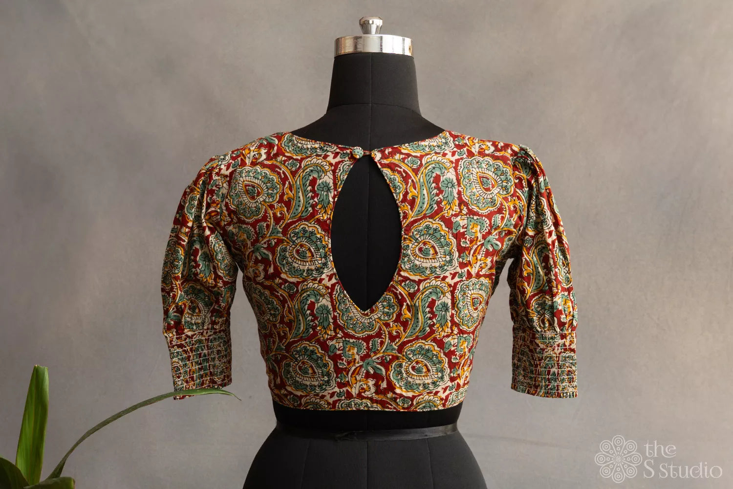 Maroon floral printed cotton readymade blouse