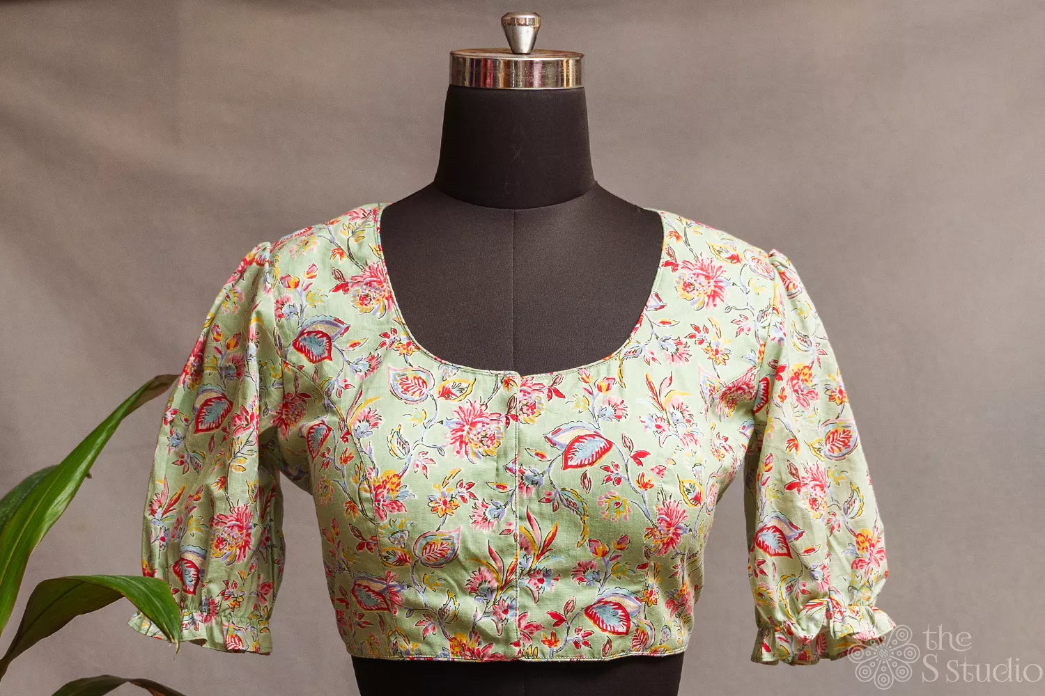 Elachi green floral printed cotton readymade blouse