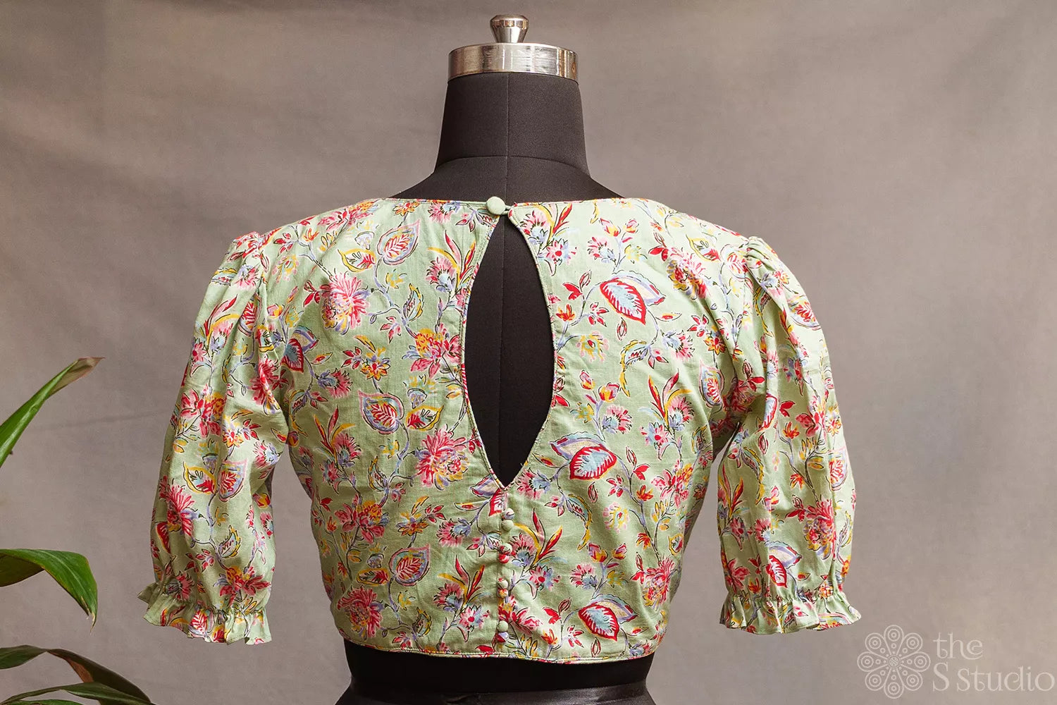 Elachi green floral printed cotton readymade blouse