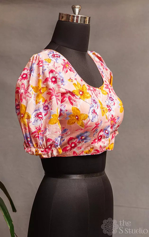 Peach floral printed cotton readymade blouse
