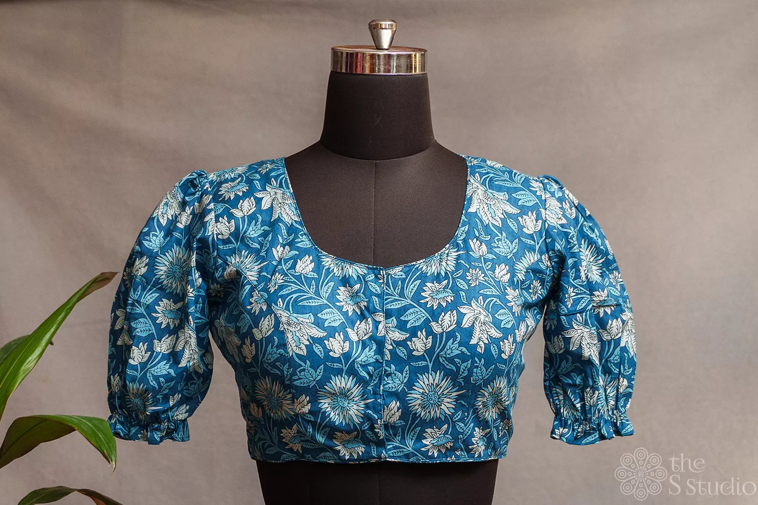 Blue floral printed cotton readymade blouse