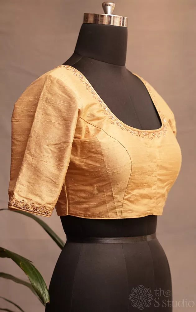 Golden silk readymade blouse with embroidery